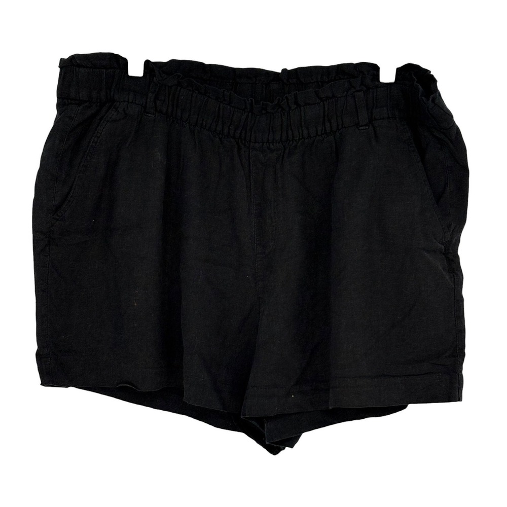 Old Navy Paper Bag Shorts Black Linen Blend High Waist 18